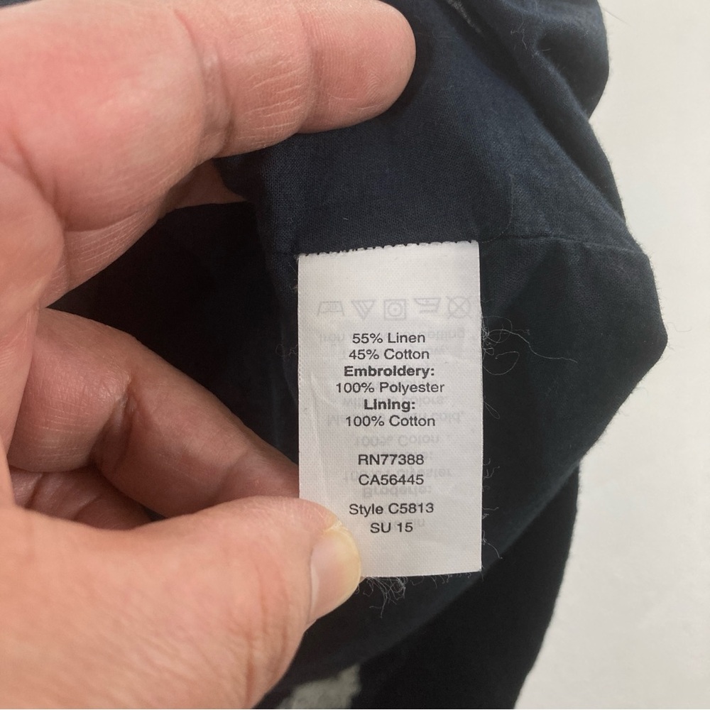 Madewell Stitchtake Dress XS Navy Blue Western Linen Blend Embroidered Sleeveles - Picture 7 of 15